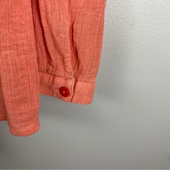 Soft Surrounding Glam Gauze Button Down Eyelet Roll Tab Sleeve Tunic Top Small - Picture 4 of 7